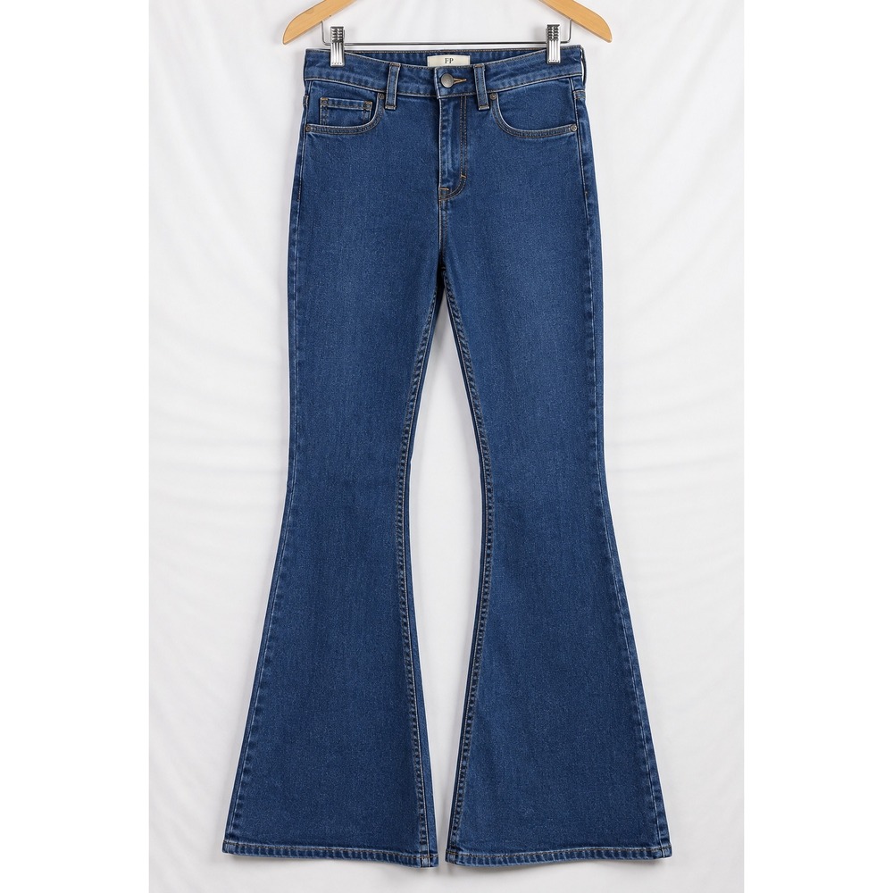 Free People Just Float On Flare Jeans Dark Wash High Rise Bell Bottom Size 25